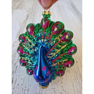 Glitter peacock green ornament glass Xmas tree blue